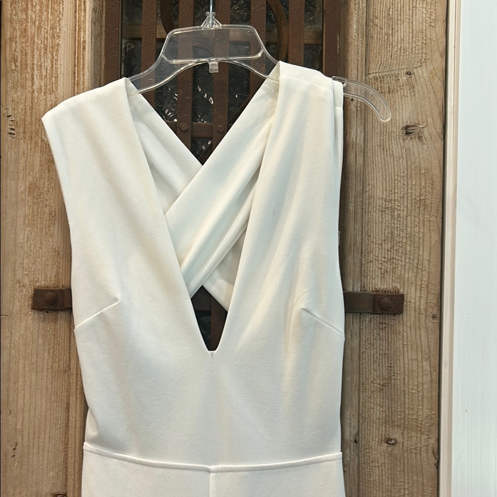 Lulu's Cream Sleeveless Plunge Sheath Jumpsuit